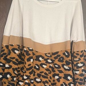 Women’s White and Brown Leopard Print Knit Jersey